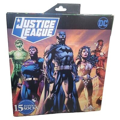 DC Justice League 15 Days of Socks Men's Shoe Size 6-12 Superhero Gift