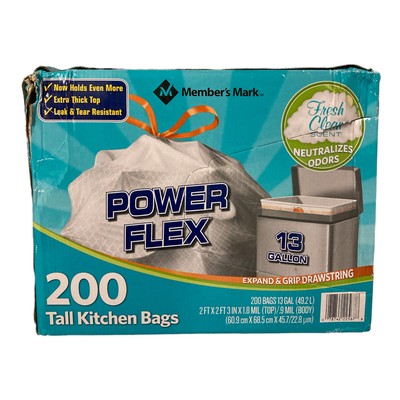 Members Mark Power Flex Tall Kitchen Drawstring Trash Bags (13 gal., 200 ct.)