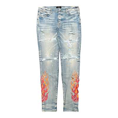 Pre-owned Amiri Bandana Flame Jeans Clay Indigo Orange In Blue