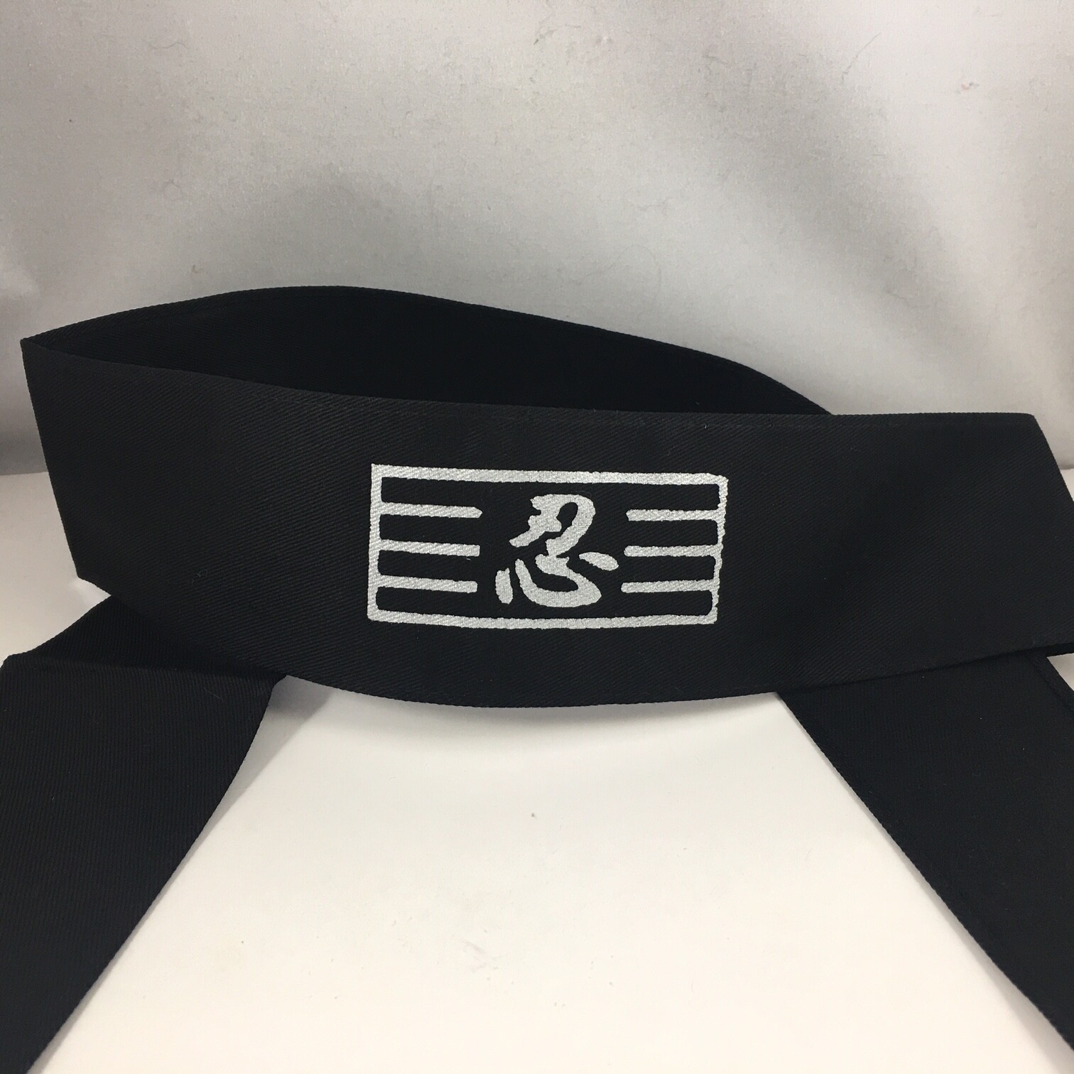 Japanese Hachimaki Black Headband Cloth Silver Ninja Kanji