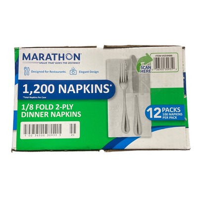 Marathon 2-Ply Dinner Napkin, 17 x 15, White, 1200/Pack, 12 Packs/Carton