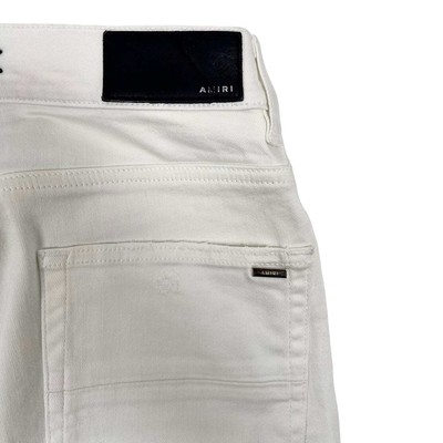 Pre-owned Amiri Tonal Bandana Patch Thrasher Jeans White