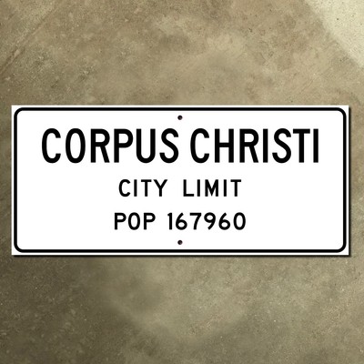 Corpus Christi Texas city limit road sign Padre Island Gulf Coast 1956 40x18