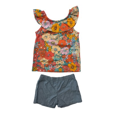 

Комплект Carters Baby - Toddler для девочек, состоящий из двух частей, топа и шорт без рукавов, воротника с рюшами, Pink/aqua floral