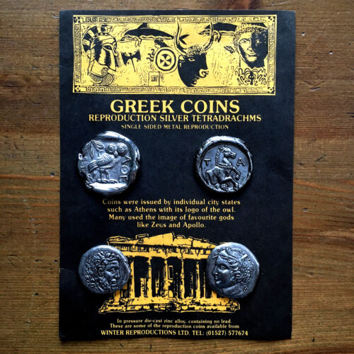 4 One-Sided Ancient Greek Coin Replicas - can be used as an Educational Resource