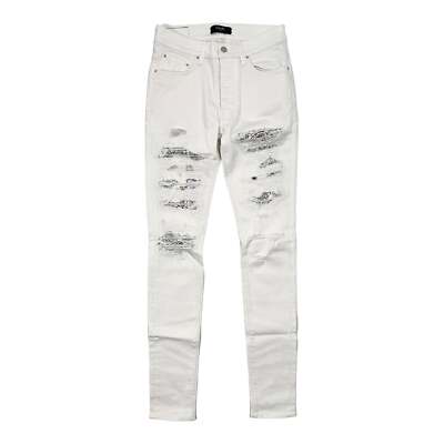 Pre-owned Amiri Tonal Bandana Patch Thrasher Jeans White