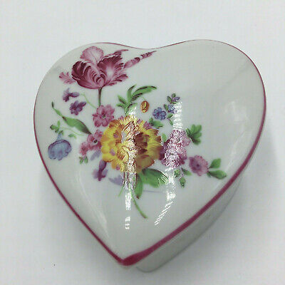 Inarco Japan Heart Shaped Ceramic Glazed Jewelry Trinket Box Floral 3 1/2" Wide
