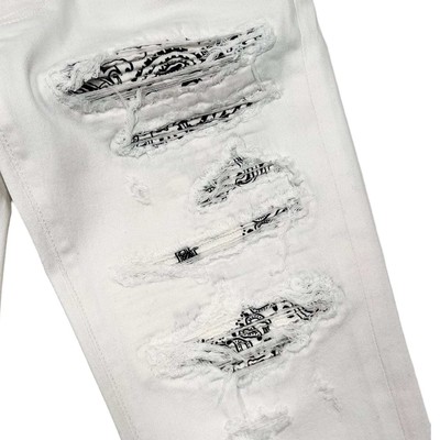 Pre-owned Amiri Tonal Bandana Patch Thrasher Jeans White