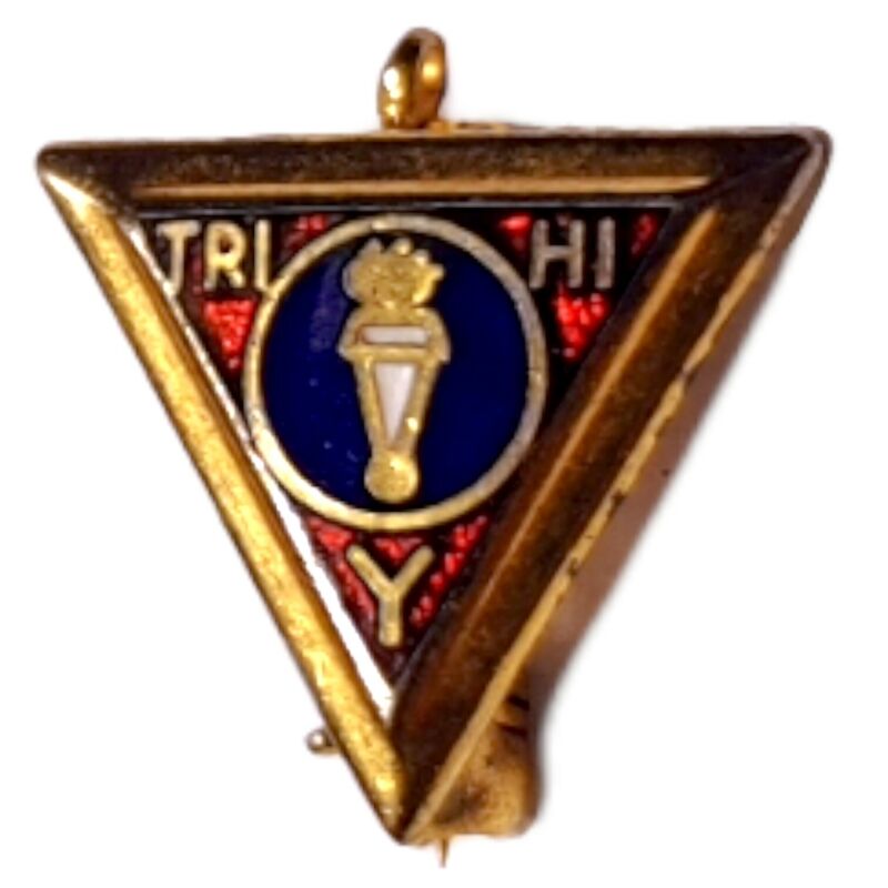 Vintage Brass YMCA TRI HI Y Official Triangular Lapel Pin Rare 1940s