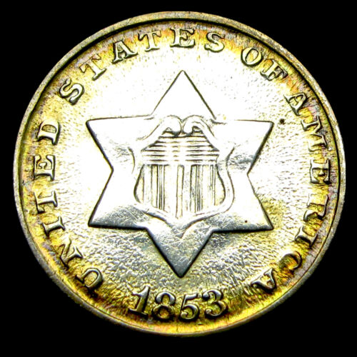 1853 Silver Three Cent Piece 3cp  ---- Gem BU Details Type Coin ---- #XD257