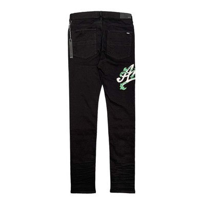 Pre-owned Amiri Baroque Varsity Logo Jeans Od Black