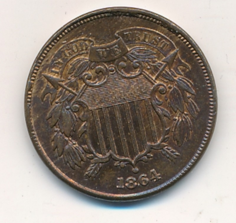 1864 Coins, US Coin, 2 Cents Coin, Sharp Detail, Bullion