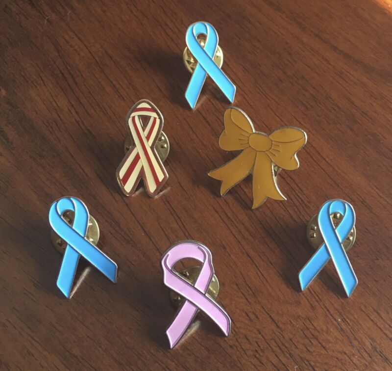 Vintage Lot Of Awareness Ribbons Enamel Metal Pin Breast Prostate Cancer & More