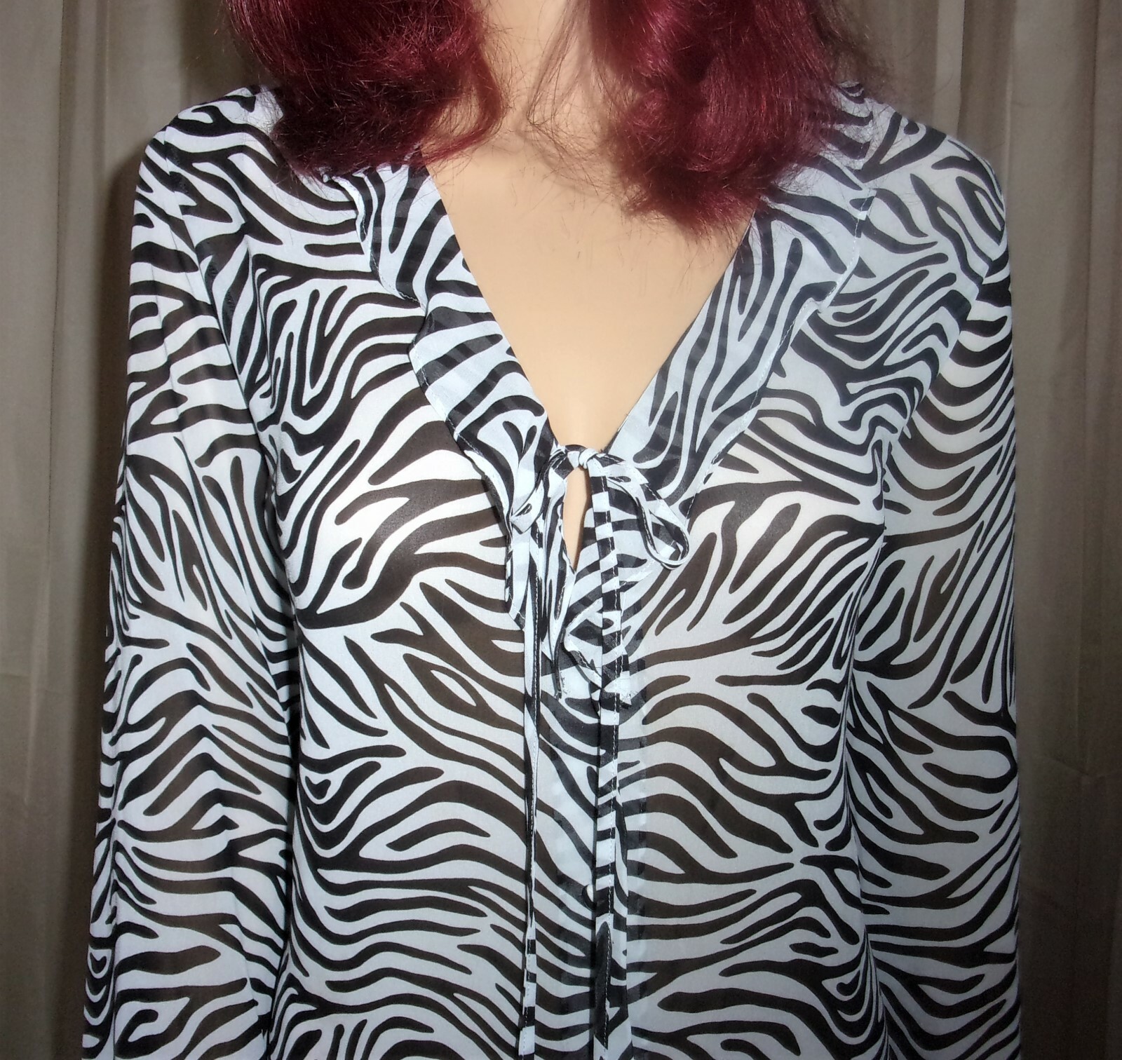 Victoria's Secret New Zebra Print Long Blouse Top Button Down Semi Sheer Sz L