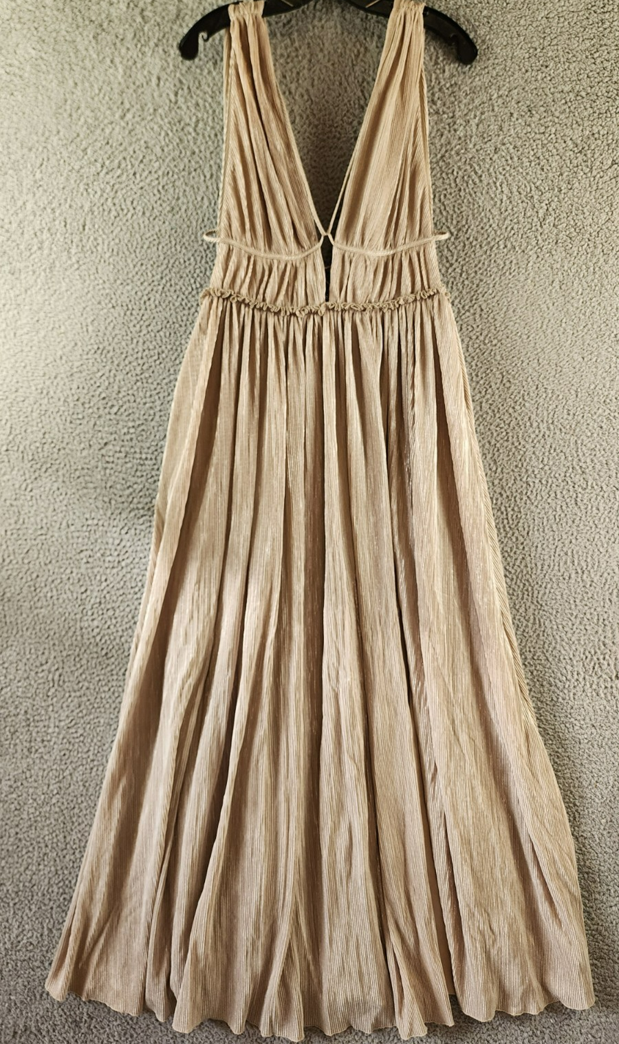 Jonathan Simkhai Plisse Lame Goddess Gown Women's M Champagne Back Zip Closure - Picture 2 of 14