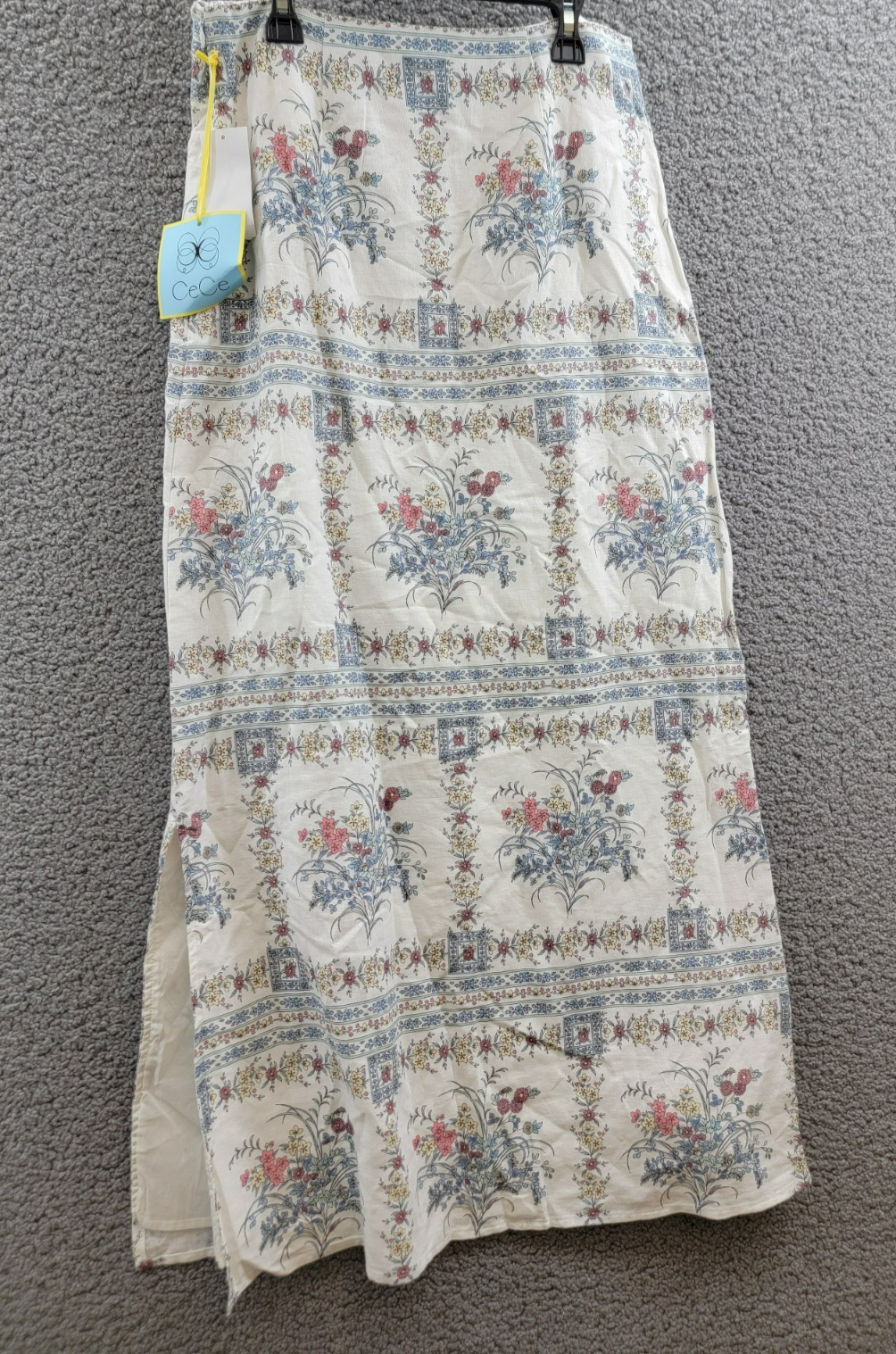 CeCe Floral Print A-Line Maxi Skirt Women's 2 Egret Multi Linen Blend Side Zip - Picture 12 of 15