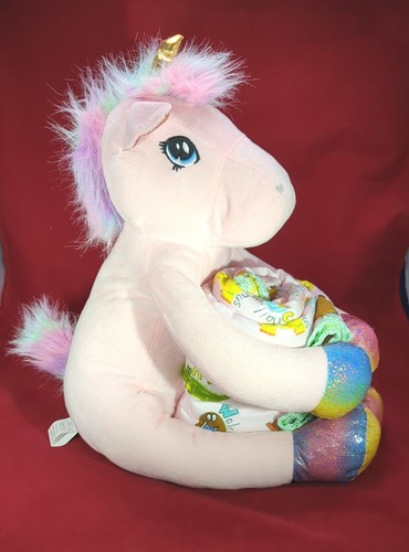 Unicorn Stuffed Animal Pink Glitter Feet And Hand made Baby Blanket Set 50 x 60