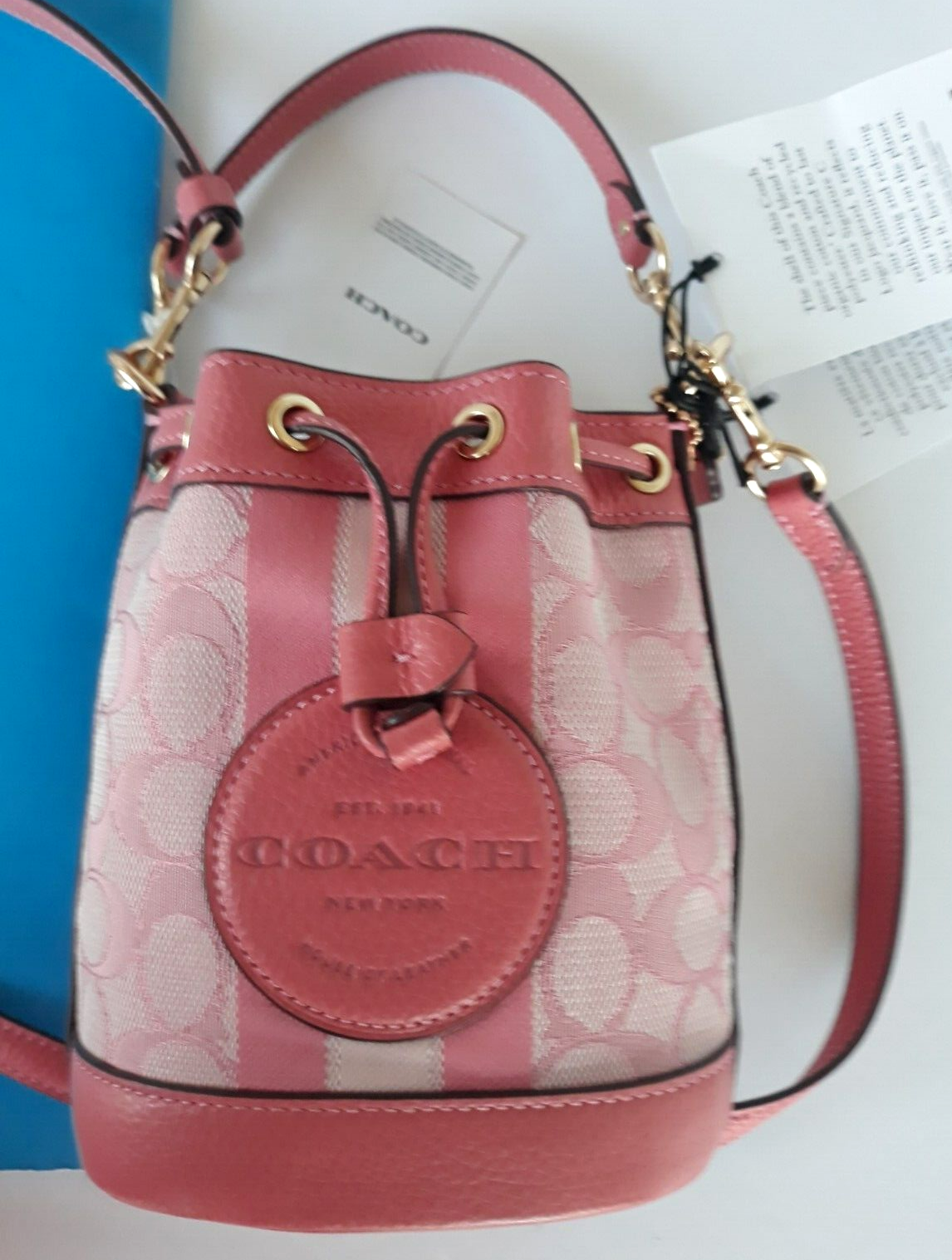 バッグ Coach Turnrock Signature mini Pouch Pink Coach Canvas Mini Pouch Pink Turnrock Signature Auth USED