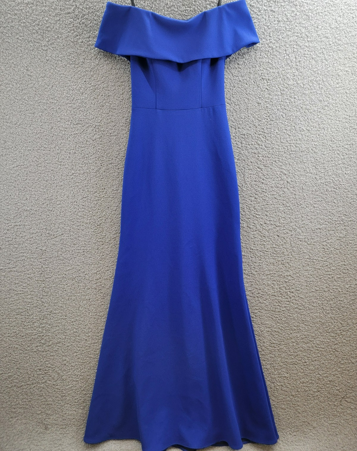 AQUA Off-the-Shoulder Scuba Crepe Gown Women's 2 Marine Back Zip Closure S/S - Picture 2 of 20