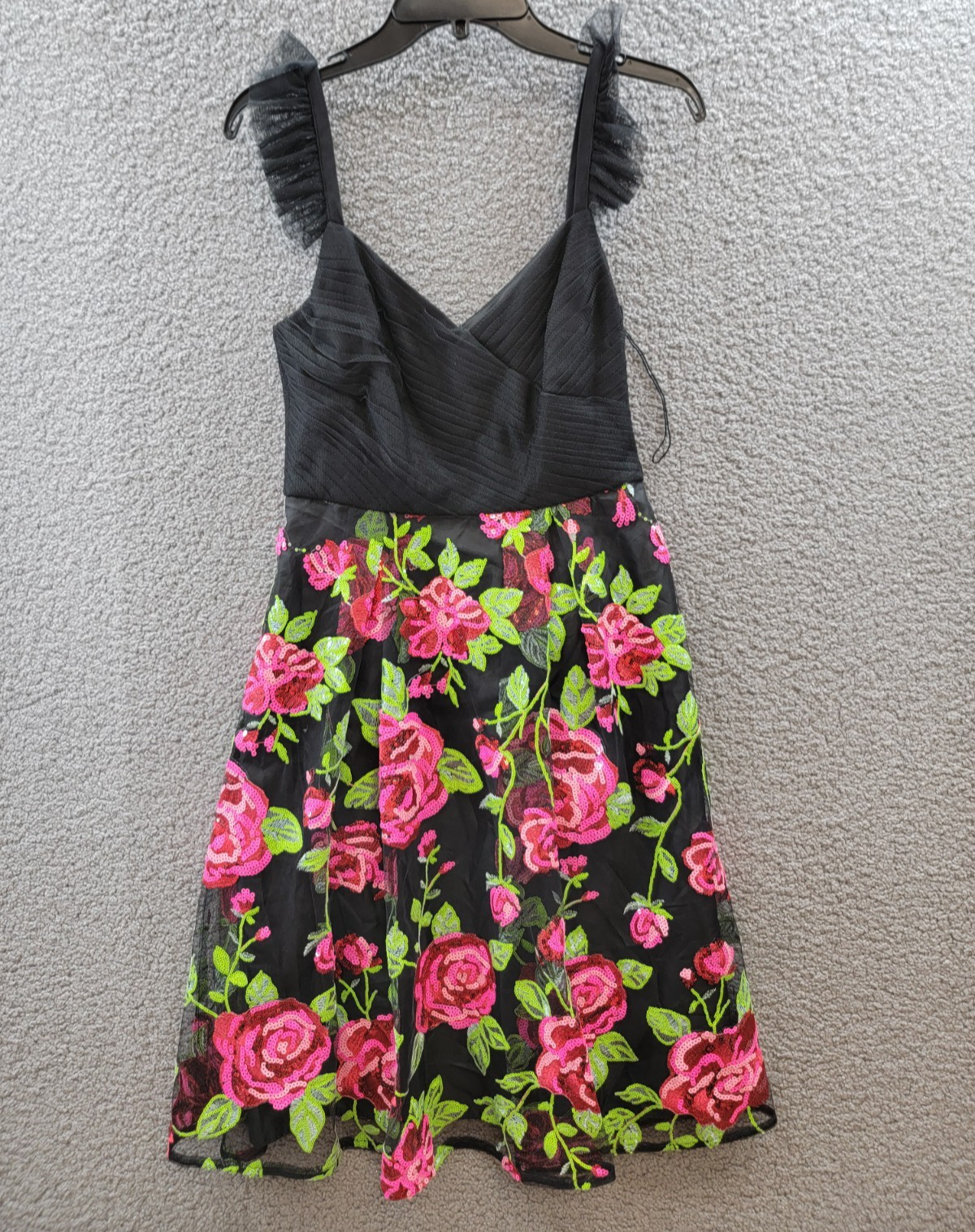 Adrianna Papell Women's Rose-Embroidered-Mesh Dress - Pink Green Multi
