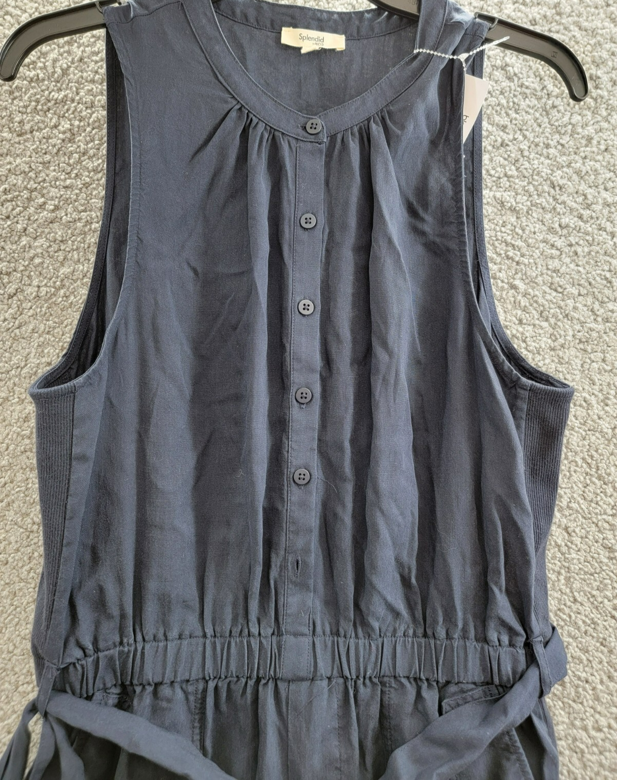 Splendid Colette Belted Jumpsuit Women's M Navy Round Neck Button Front Pull On - Picture 4 of 19