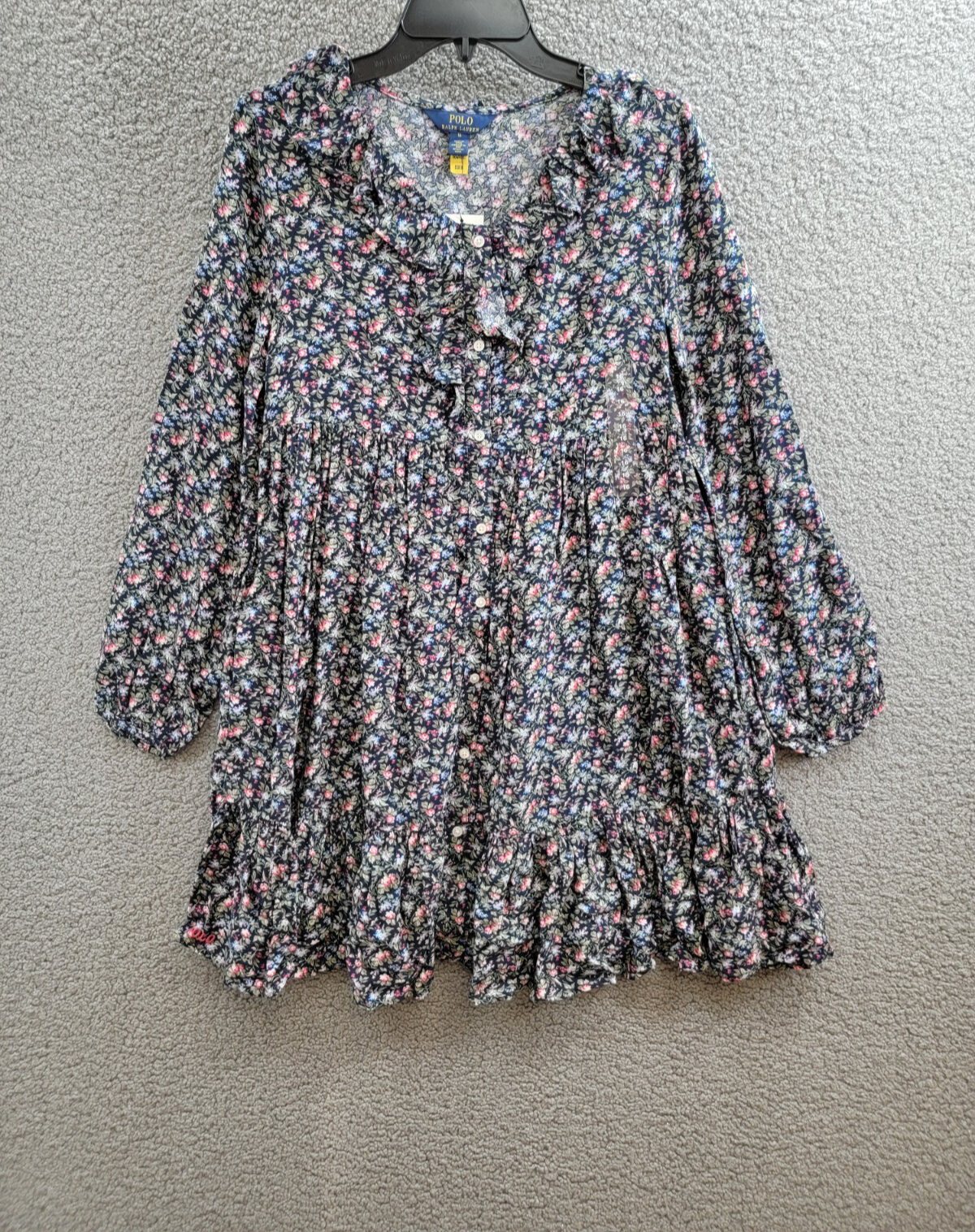 Polo Ralph Lauren Floral-Print Day Dress Girls 16 Henley Floral Long Sleeves - Picture 2 of 16