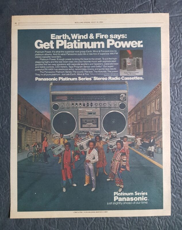 Earth,Wind & Fire for Panasonic Platinum Series Promo Print Ad Vintage 1980