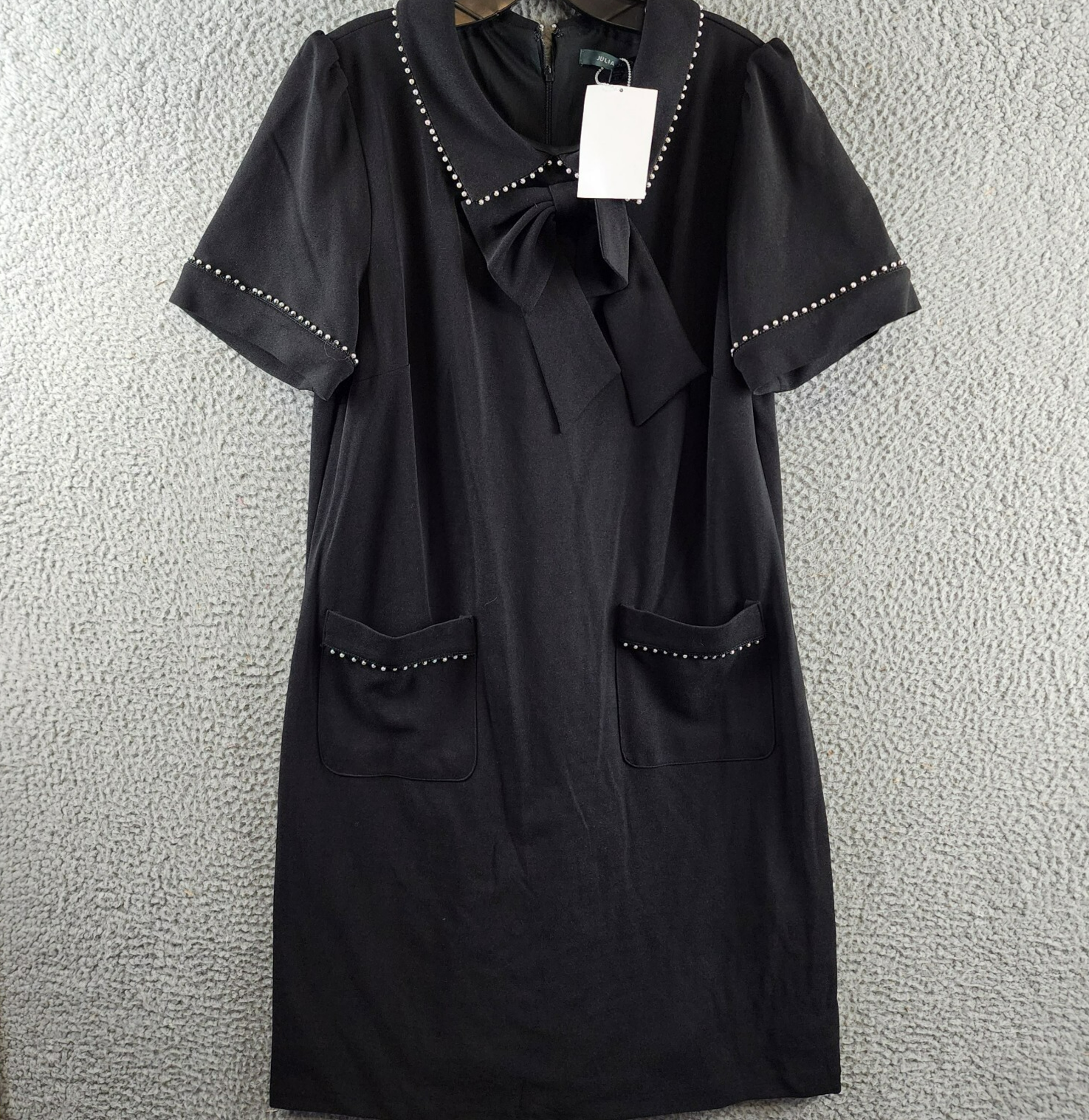 Julia Jordan Imitation Pearl Trim Stretch Jacquard Shift Dress Women's 12 Black - Picture 2 of 14