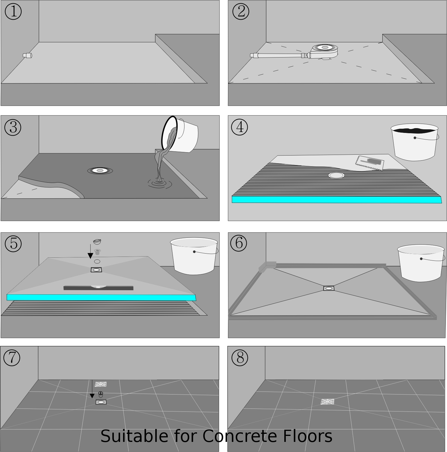 Wet Room Wetroom Shower Tray Kit 20mm All sizes of Kits available (R/S