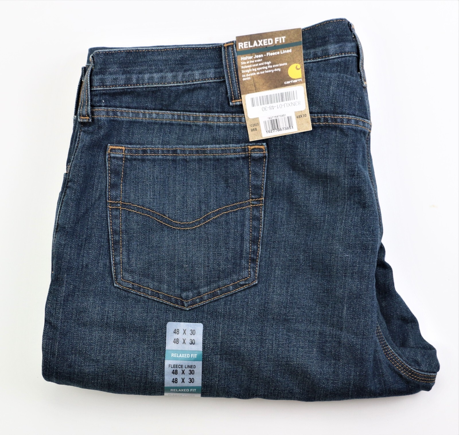 

Carhartt 102803 Большие и Высокие Мужские Джинсы На Флисовой Подкладке Свободного Покроя W48 L30 Новинка, Синий, 102803