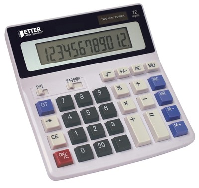 Extra Large Electronic Desktop Calculator 12-Digit LCD Display Angled