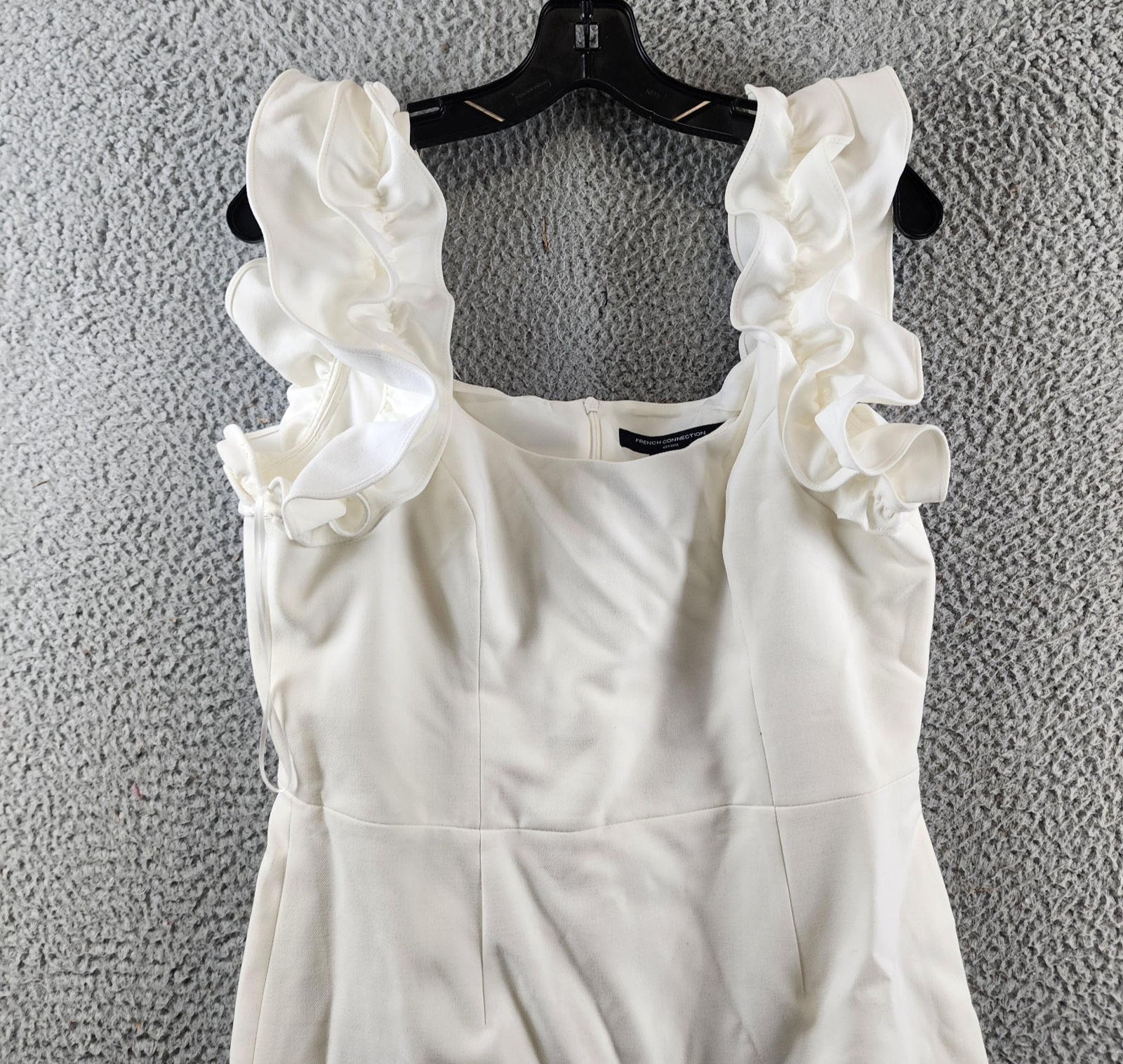 French Connection Whisper Ruffled Mini Dress Women's 10 Summer White Back Zip - Picture 3 of 12