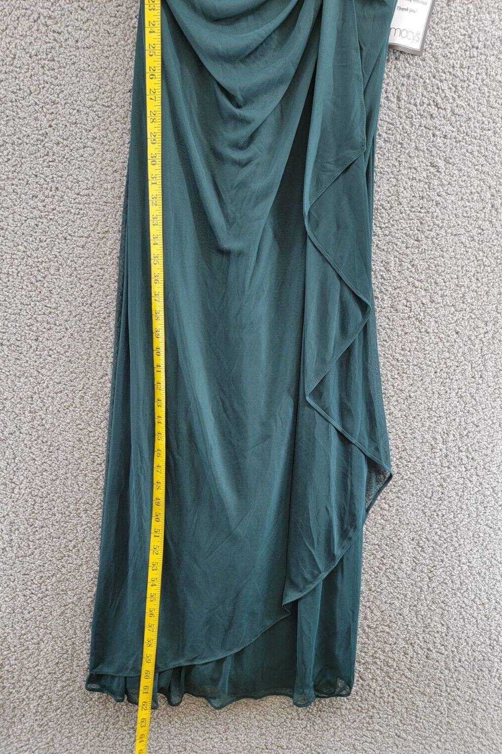 Betsy & Adam Lace-Top Waterfall-Detail Gown Women's 8 Pine Back Zip Closure - Picture 9 of 18