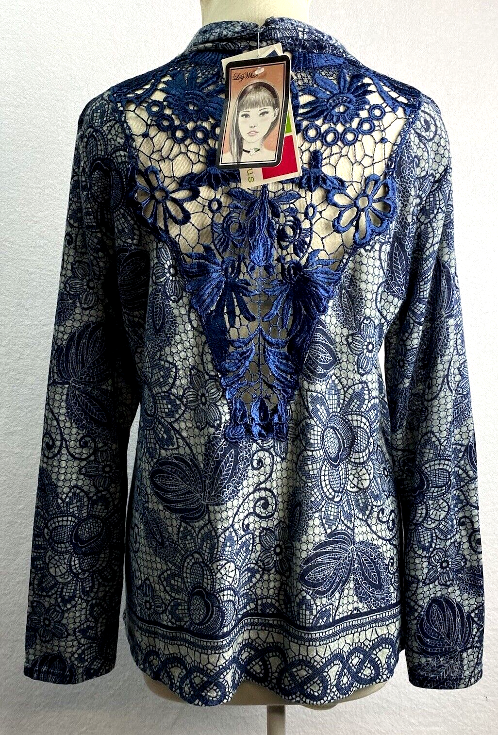 売れ筋商品|||カスパー ニット&セーター アウター レディース Plus Size Diagonal Stitch Open-Front Cardigan Lily White Lily White Open Front Cardigan Junior PLUS 1X Blue Crochet