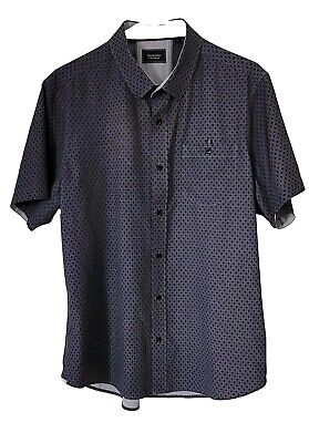 7 Diamonds Men's Geo Pattern Gray Stretch Button Up Short Sleeve Shirt Sz L B10