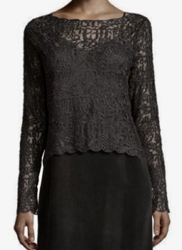 Pre-owned Nic + Zoe Nic+zoe Brushed Lace Long Sleeve Sheer Phantom Grey Top Womens Plus Sz 1x In Gray