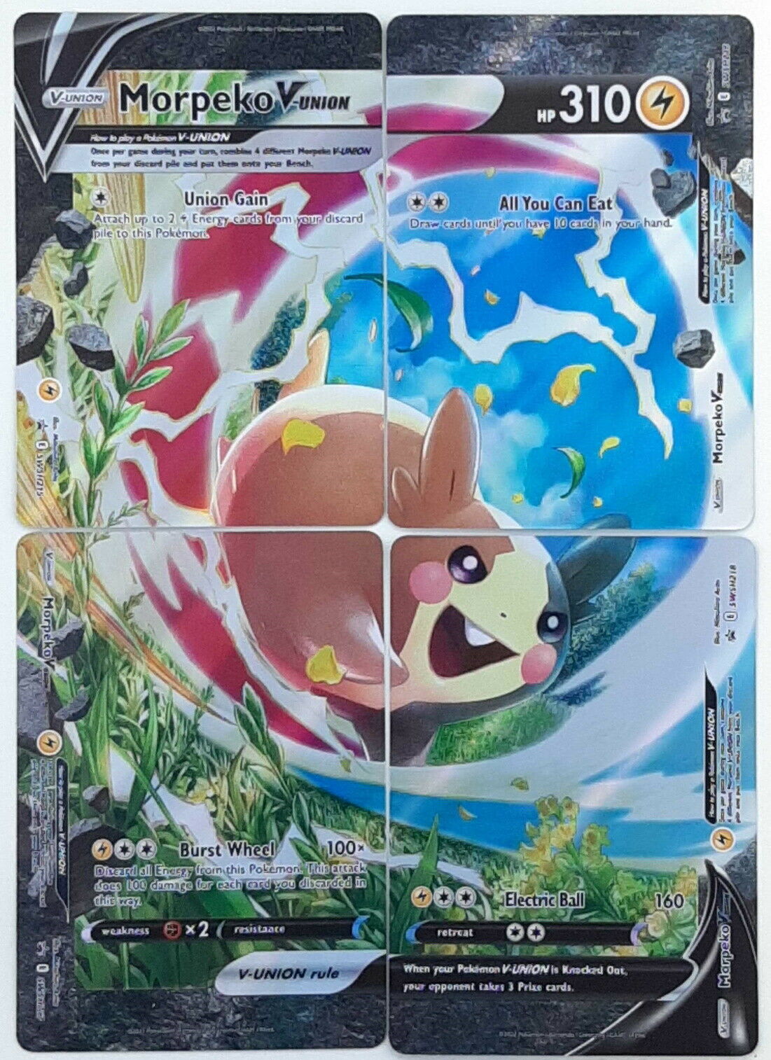 ULTRA RARE Morpeko V-Union 4-Card Set Pokemon TCG SWSH215