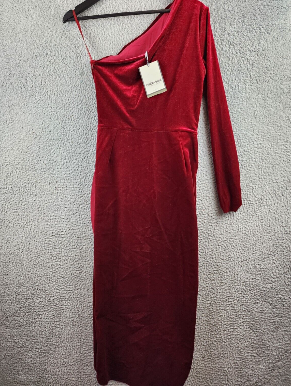 Chiara Boni La Petite Robe Agapios Velvet One Shoulder Dress Women's 8 Garnet - Picture 13 of 16