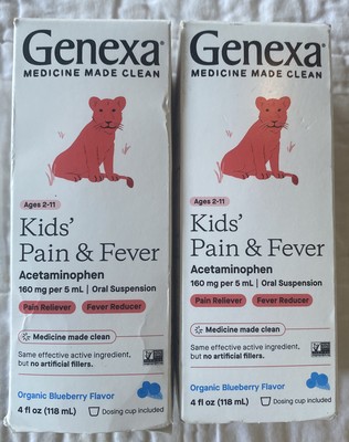 2 Pack Genexa Children's Acetaminophen Fever/Pain 4 oz Blueberry Flavor EXP 1/25