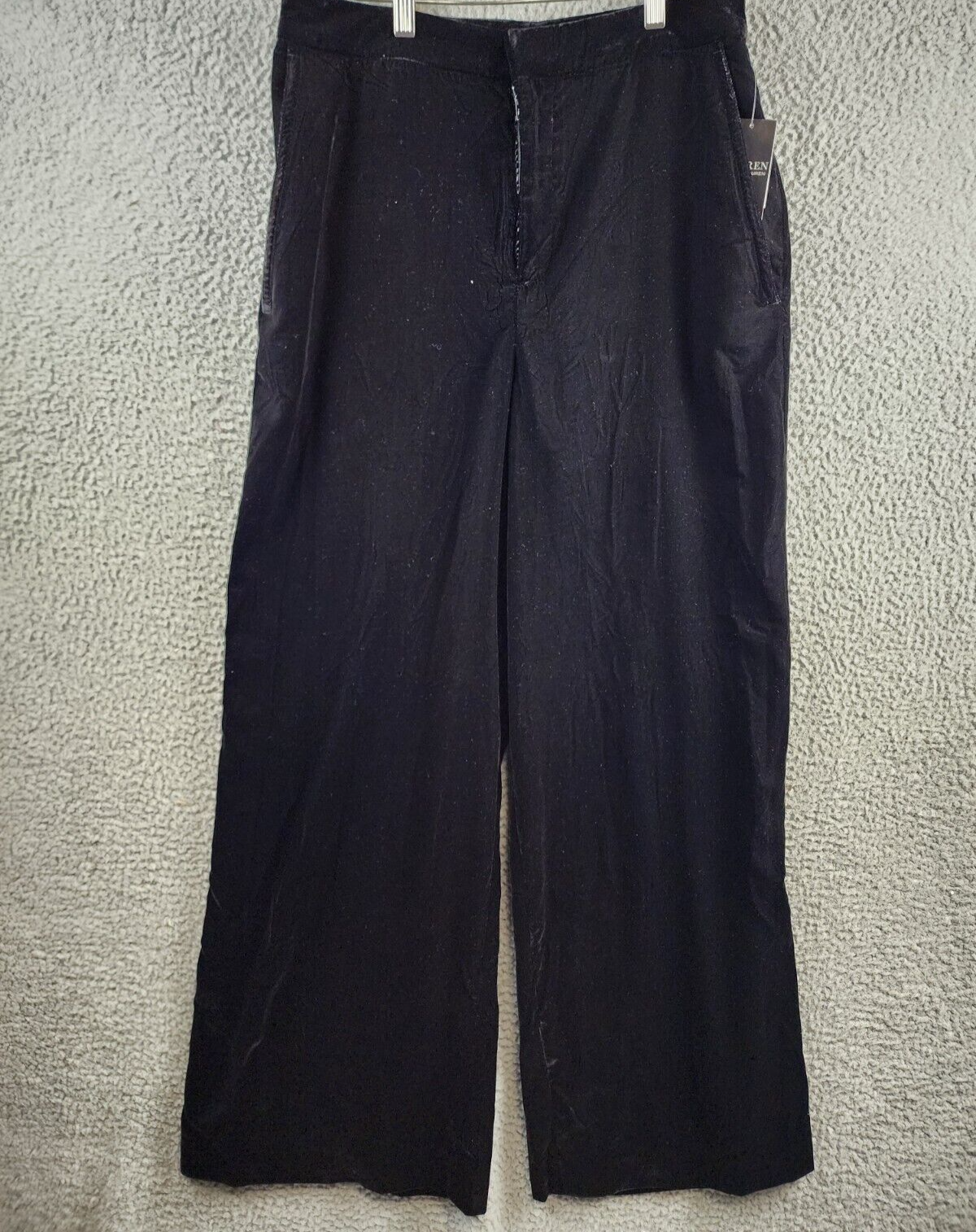 Lauren Ralph Lauren Velvet Wide Leg Pants Womens 10 Black Zip Hook & Bar Closure - Picture 2 of 14