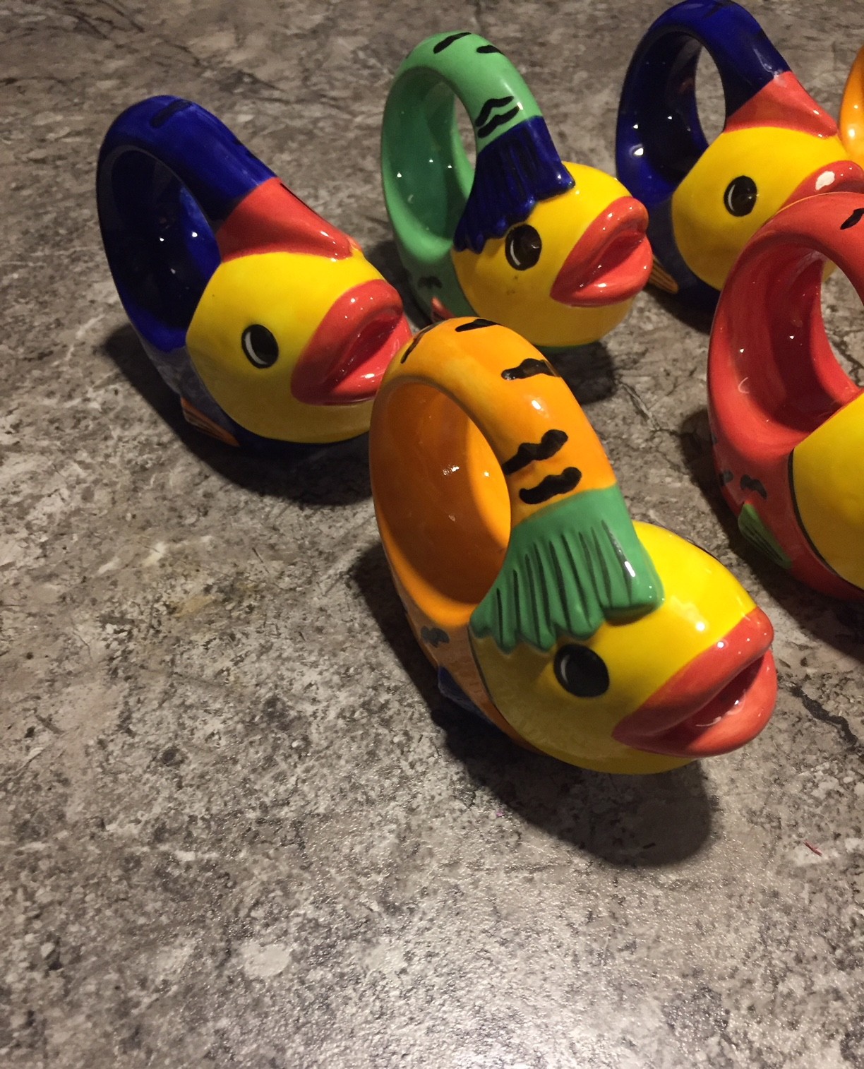 8 TSG Fish Napkin Ring Whimsical Ceramic Holder Set Figural Art Rings