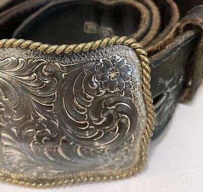 Western Flower Swirl Design Montana Silversmiths Large Leather Belt & Buckle 34