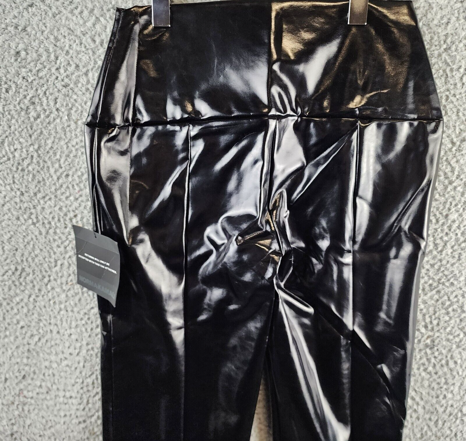 Norma Kamali Faux Leather Slit Hem Leggings Women's M/34 Black Elastic Waist - Picture 13 of 14