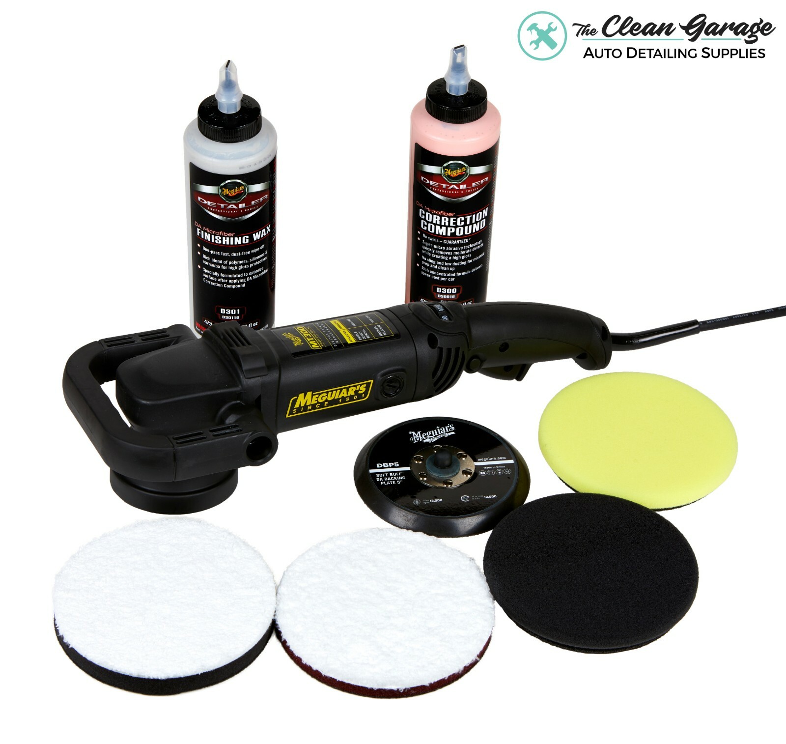 Meguiar's Mt300 Da Polisher Kit Dual Action Buffer 5" Bp Pads Polish