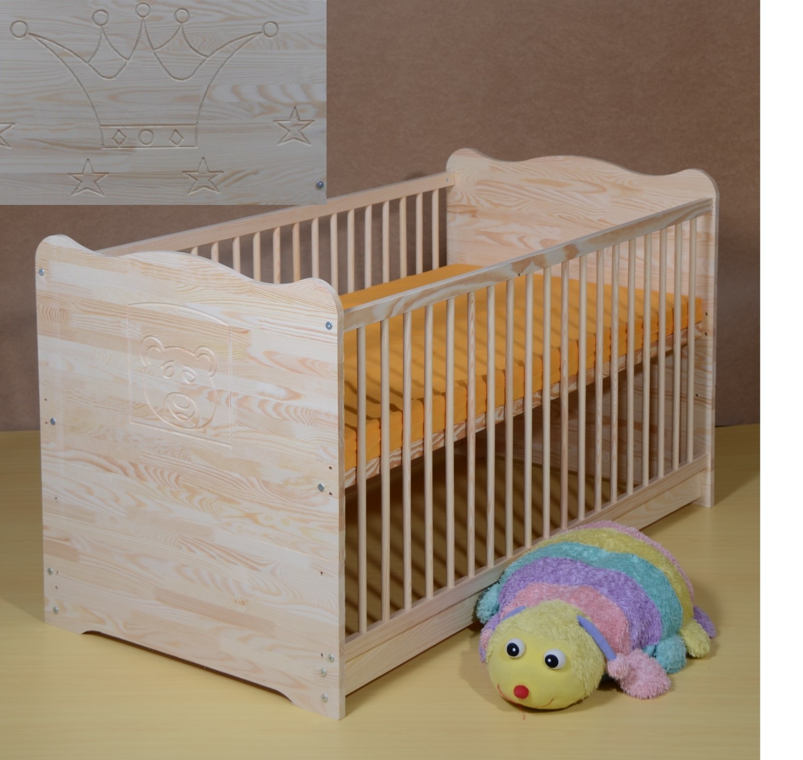 Gitterbett Babybett Set Komplett Juniorbett Umbaubar Matratze70x140 Massiv KRONE