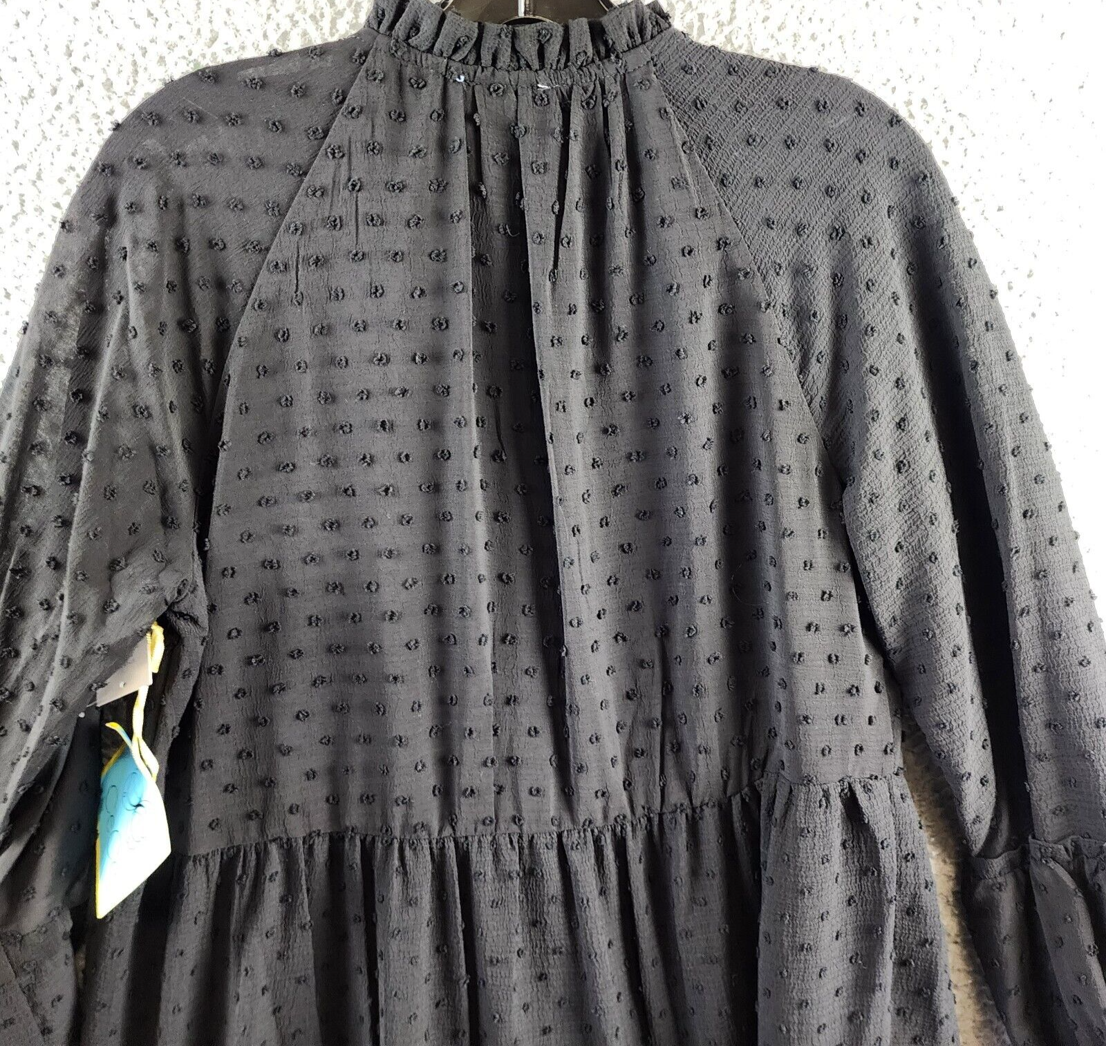 CeCe Clip Dot Ruffled Mini Dress Women's S Black V-Neck Long Sleeve Pullover - Picture 14 of 14