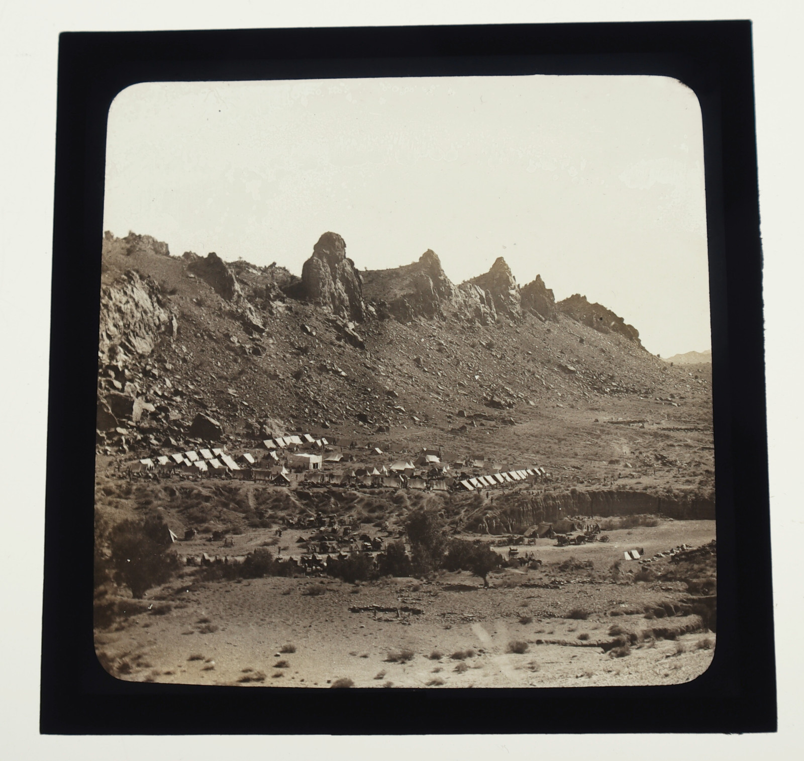 from my Muybridge collection / Guatemala volcano area tents LANTERN GLASS SLIDE