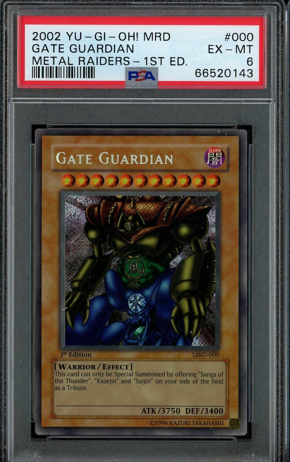 Yugioh Gate Guardian 1st Edition MRD-000 PSA 6 EX MINT Metal Yugioh Gate Guardian 1st Edition MRD-000 PSA 6 EX MINT Metal