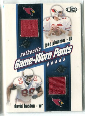 2002 Pacific Heads-Up 4 GU PANTS RELIC Jake Plummer Corey Dillon Boston Warrick