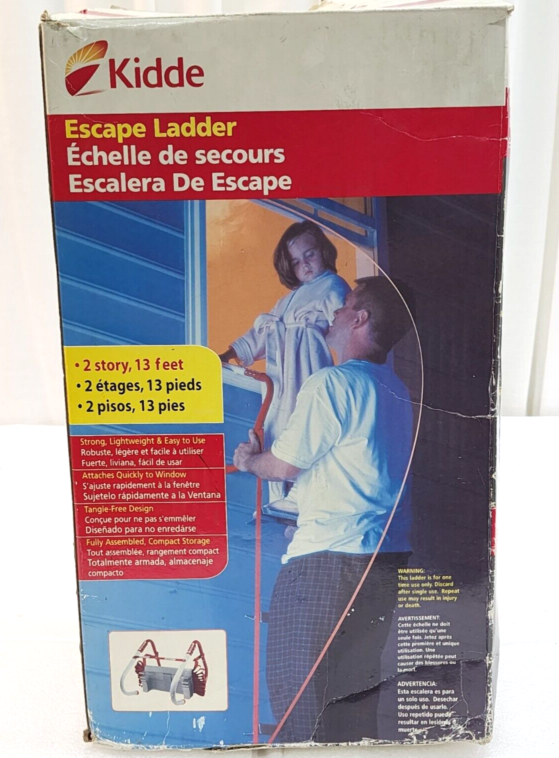 Kidde KL-2S Red White 2 Story Anti-Slip Rungs Rope Emergency Escape Ladder 13 Ft